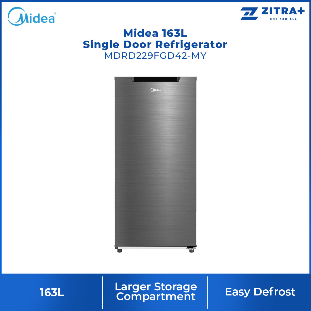 Midea 163L Single Door Refrigerator MDRD229FGD42-MY |  Larger Storage Compartment | Easy to Defrost without Oddor | Plastic Tray | Handle Cap | Temperature Control Position | Handle Cap | Freezer Compartment | Refrigerator with 1 Year Warranty