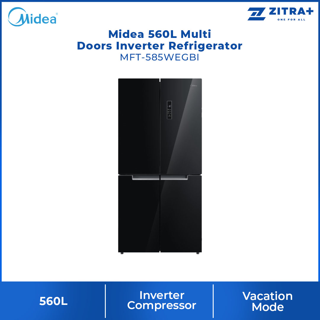 Midea 560L Multi Doors Inverter Refrigerator MFT-585WEGBI | Inverter Compressor | Premium Tempered Glass Door | 2-Cooling System | LED Display Control | Vacation Mode | Multi Air Flow System | Platinum Fresh | Refrigerators  with 1 Year Warranty