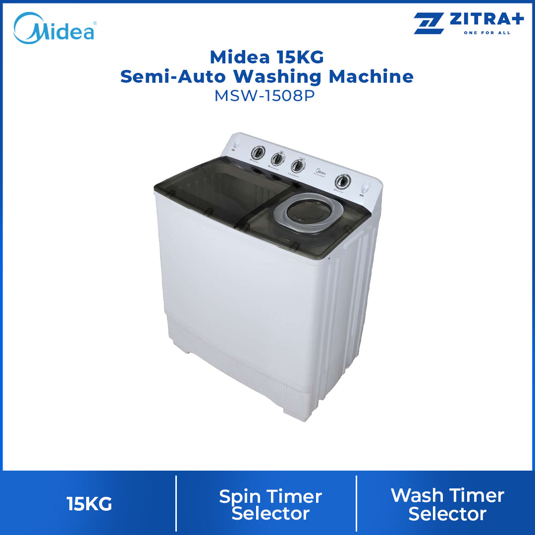 Midea 15KG Semi-Auto Washing Machine MSW-1508P | Wash Drain Selector | Wash Timer Selector | Spin Timer Selector | Fibre Body | Air Dry | Washing Machine with 1 Year Warranty 
