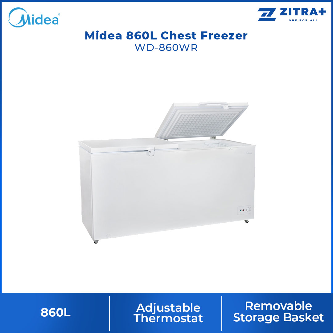 Midea 860L Chest Freezer WD-860WR | Removable Gasket | Rollers for Easy Movement | Silent Hinges | Fast Freezing : Reduces Freezing Time by up to 50% | Locks in Freshness | Environmentally Friendly | Freezer with 1 Year Warranty