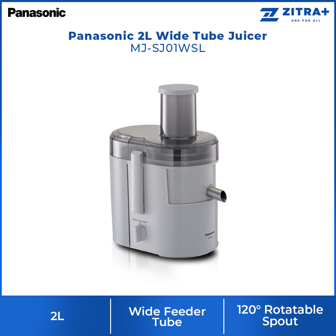Panasonic 2L Wide Tube Juicer MJ-SJ01WSL | Spinner Material | 230W Power Consumption | Large Feeding Tube | Juice Extractor with 1 Year Warranty