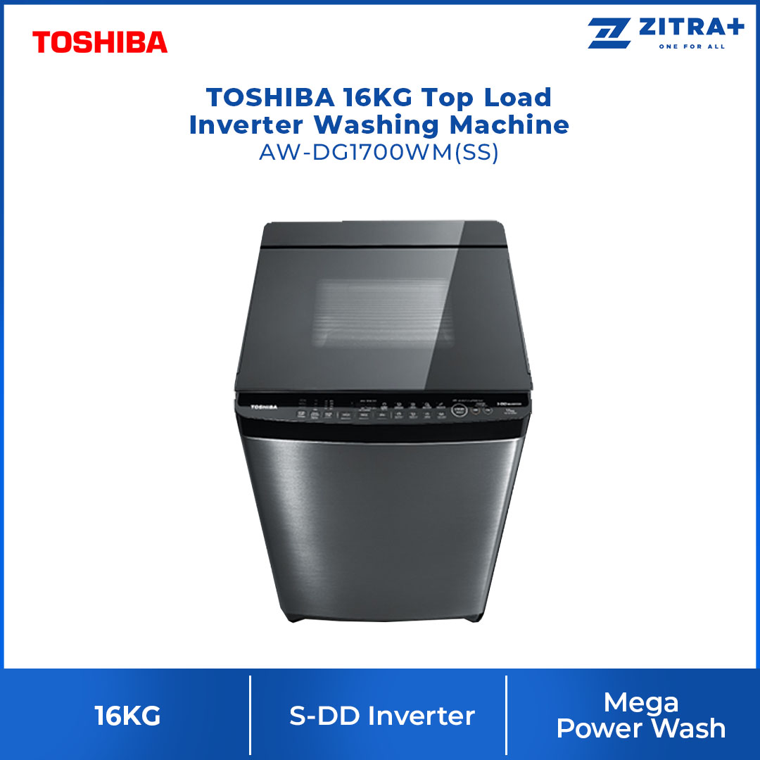 TOSHIBA 16KG Top Load Inverter Washing Machine AW-DG1700WM(SS) | S-DD Inverter | Duo-Active Roller | Washing Machine with 2 Year General & 13 Year Motor Warranty