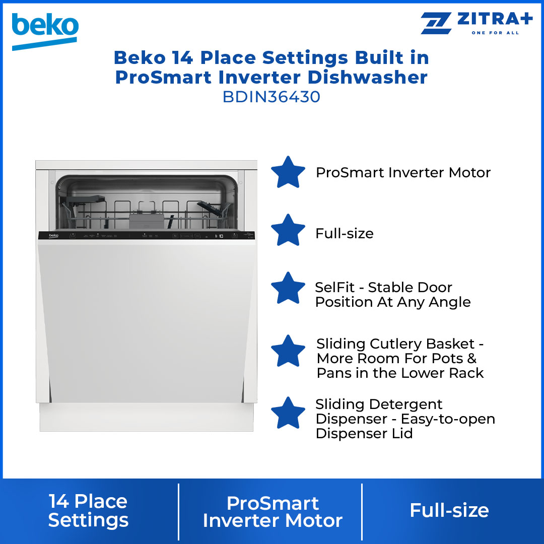 Beko 14 Place Settings Built in ProSmart Inverter Dishwasher BDIN36430 | 6 Number of Programmes | SelfDry | SteamGloss | Dish Washer with 2 Year Warranty