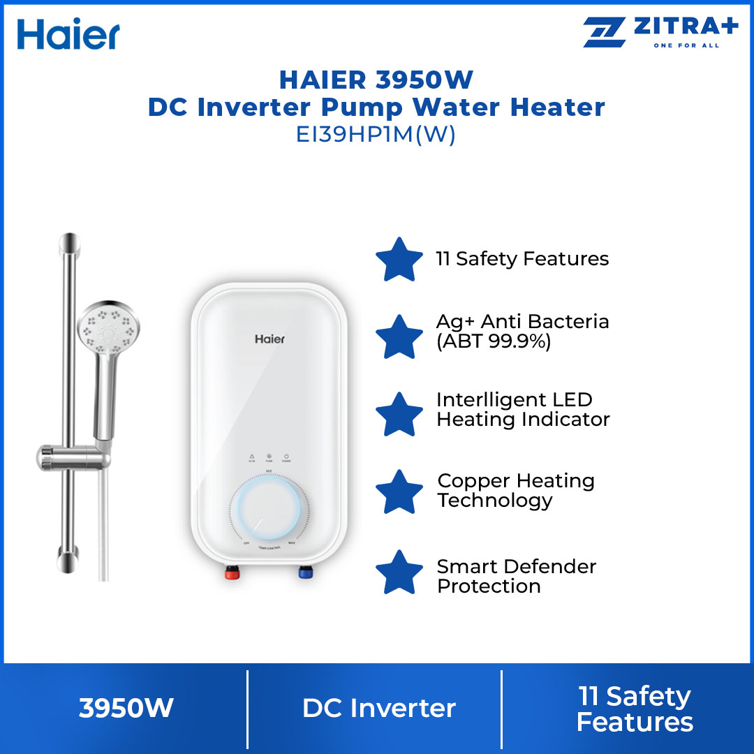 HAIER 3950W DC Inverter Pump Water Heater EI39HP1M(W) | Copper Heating Technology | 11 Safety Features | ABT 99.9% | Water Heater with 2 Year Warranty