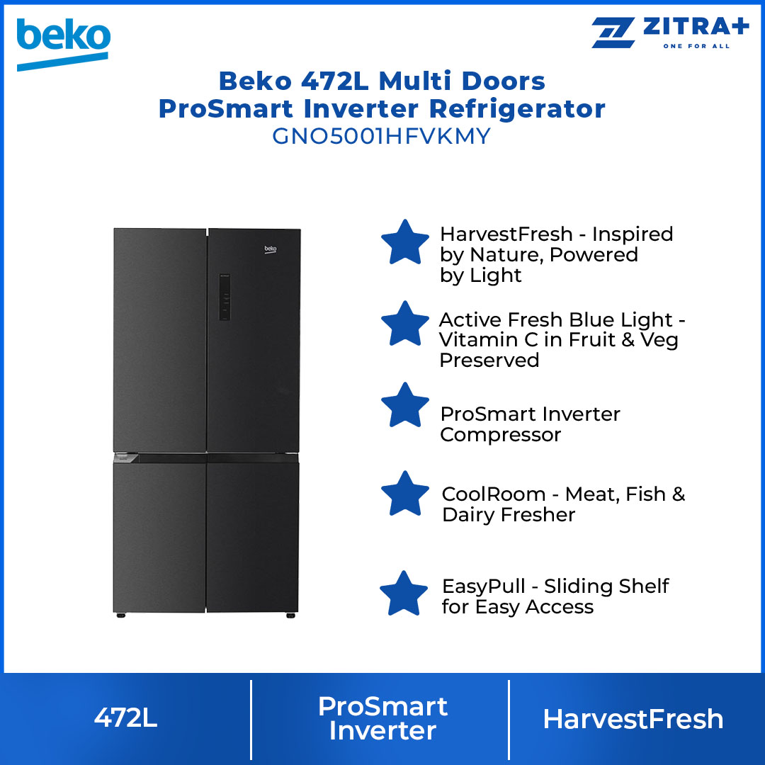 Beko 472L Multi Doors ProSmart Inverter Refrigerator GNO5001HFVKMY | CoolRoom | Safety Glass | Twist & Serve Ice Cube Tray | Refrigerator with 2 Year Warranty