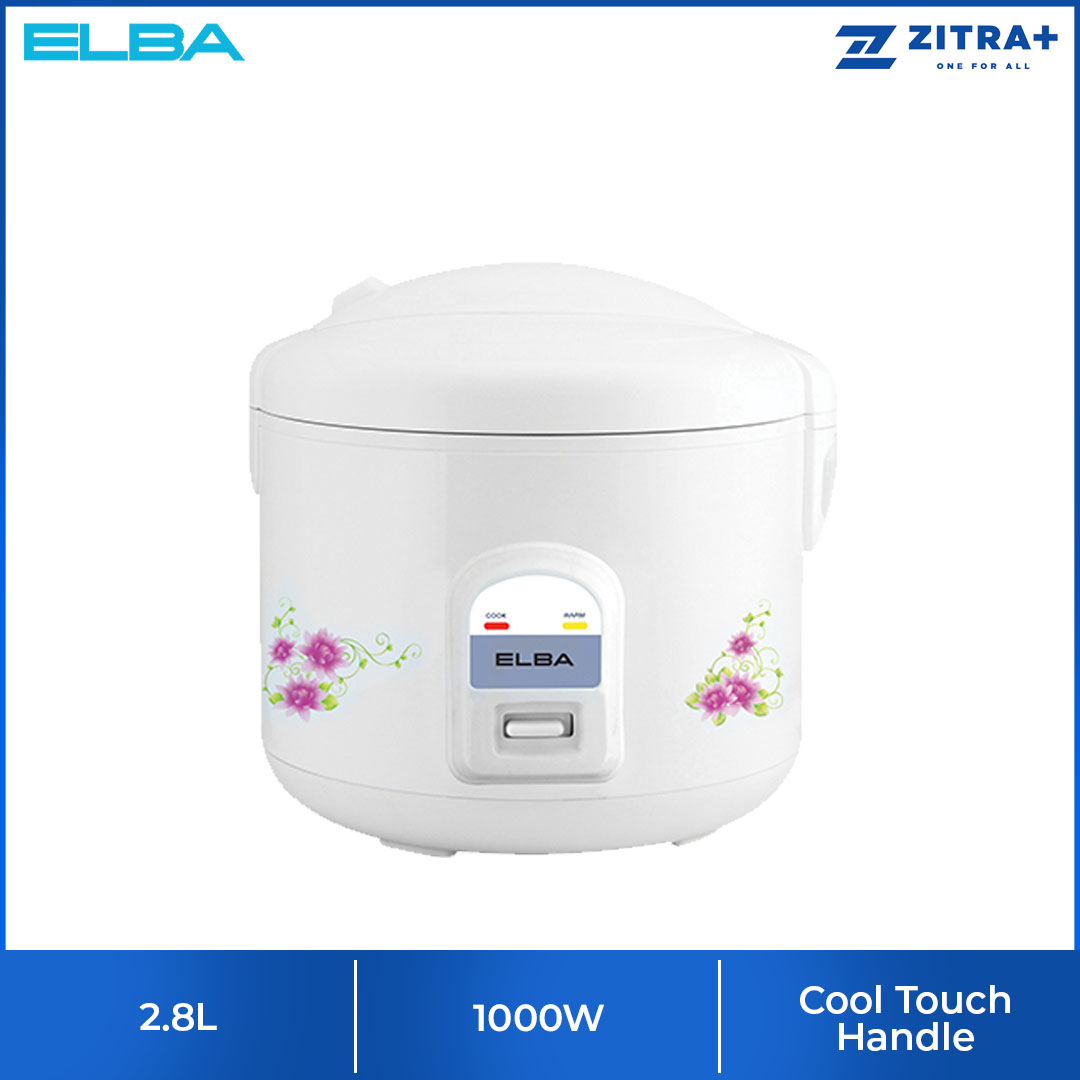 ELBA 1.0L / 1.8L / 2.8L Rice Cooker ERC-E1031(WH) / ERC-E1831(WH) / ERC-E2851(WH) | Non-stick Teflon Coated Inner Pot | Cool Touch Handle | Cook & Automatic Keep Warm | Rice Cooker with 1 Year Warranty