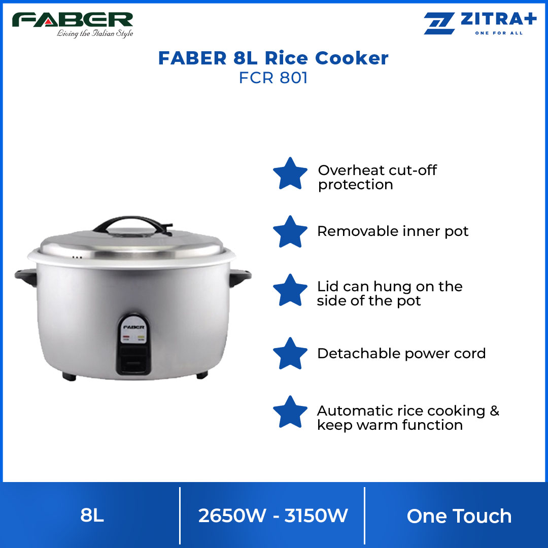 FABER 8L Rice Cooker FCR 801 | One Touch Easy Operation | Overheat cut-off Protection | Automatic Rice Cooking & Keep Warm Functions | Rice Cooker with 1 Year Warranty