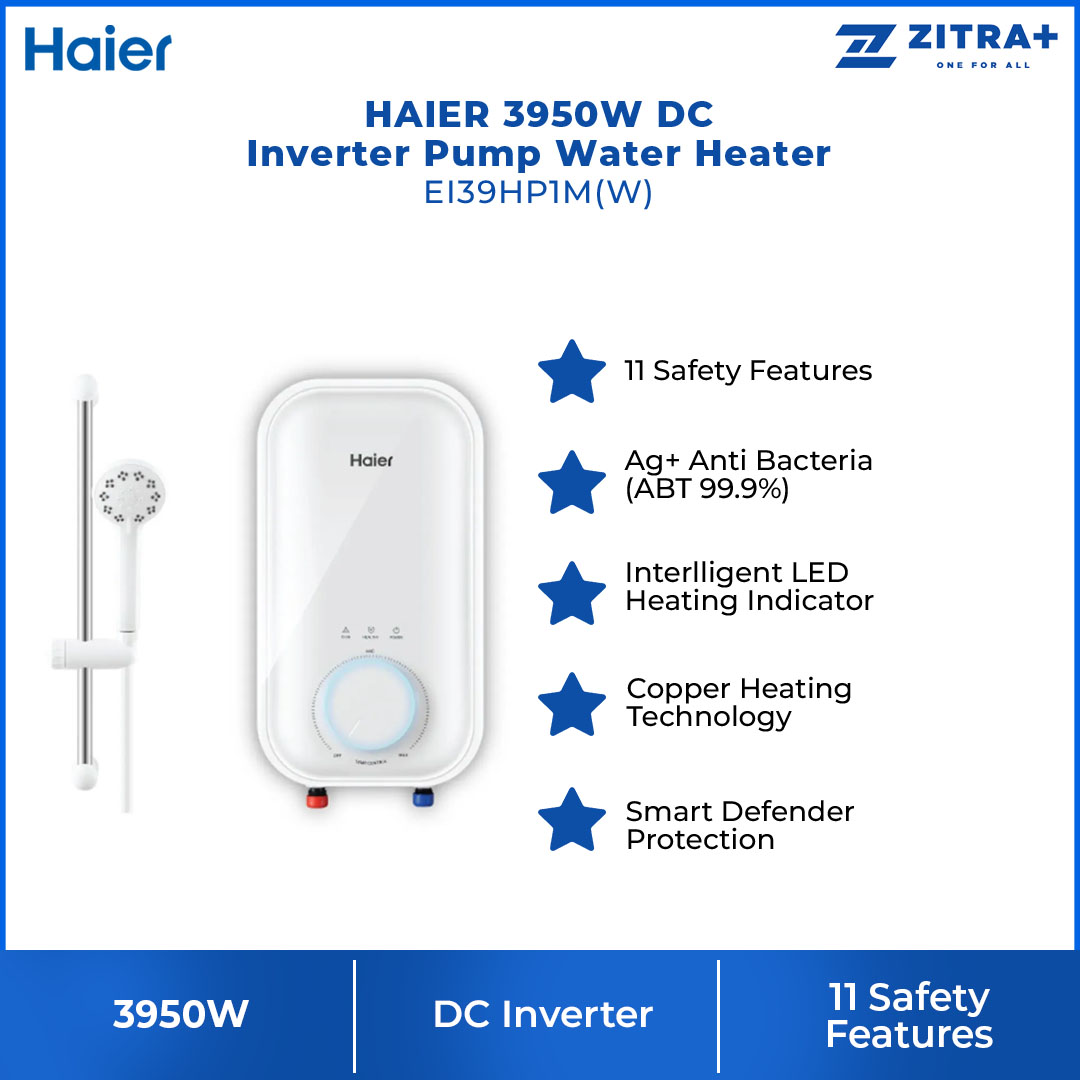HAIER 3950W DC Inverter Pump Water Heater EI39H1M(W) | Copper Heating Technology | 11 Safety Features | ABT 99.9% | Water Heater with 2 Year Warranty