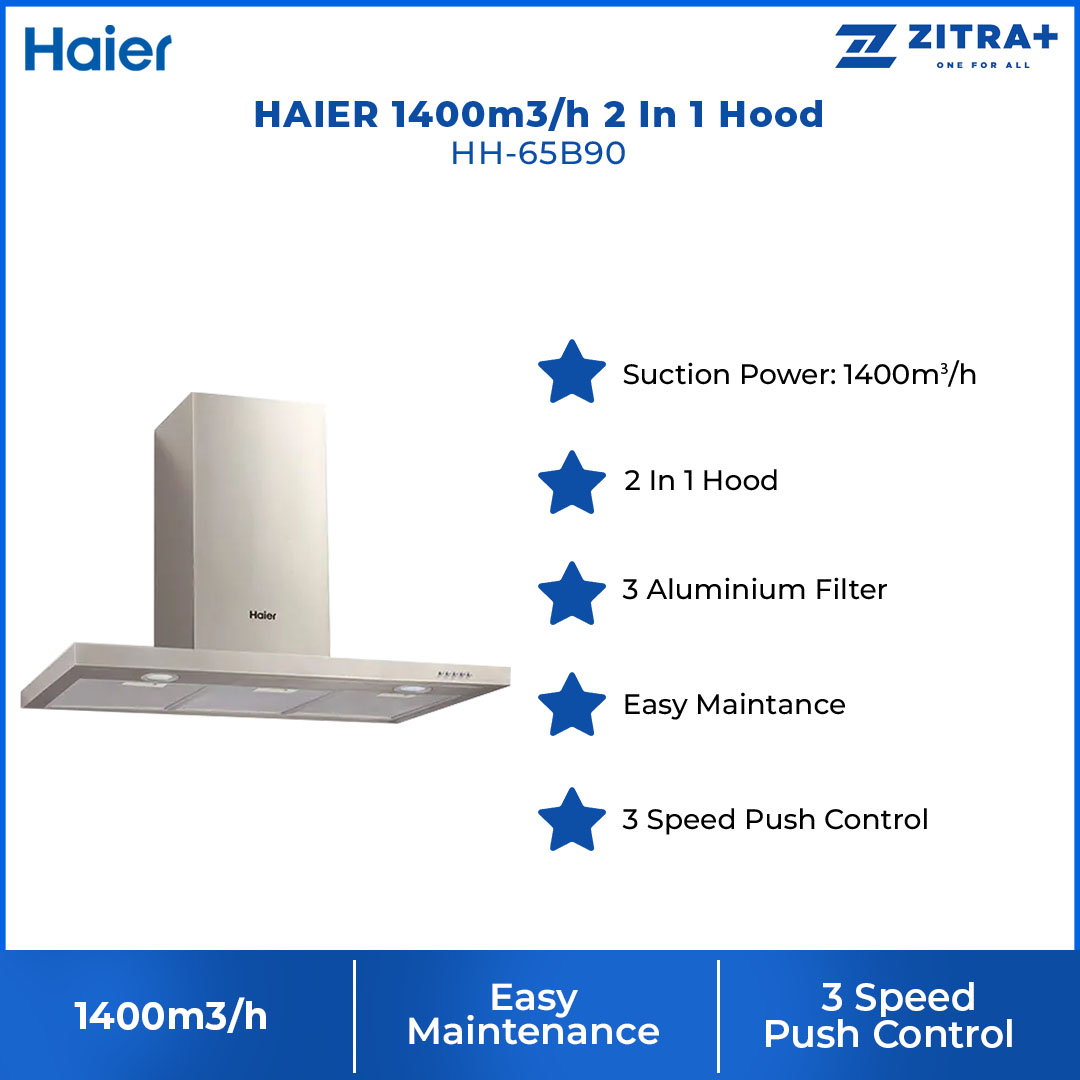 HAIER 1400m3/h 2 In 1 Hood HH-OT53P | 2 In 1 Hood | 3 Aluminium Filter | Charcoal Filter | 3 Speed Push Control | Hood with 3 Year Warranty