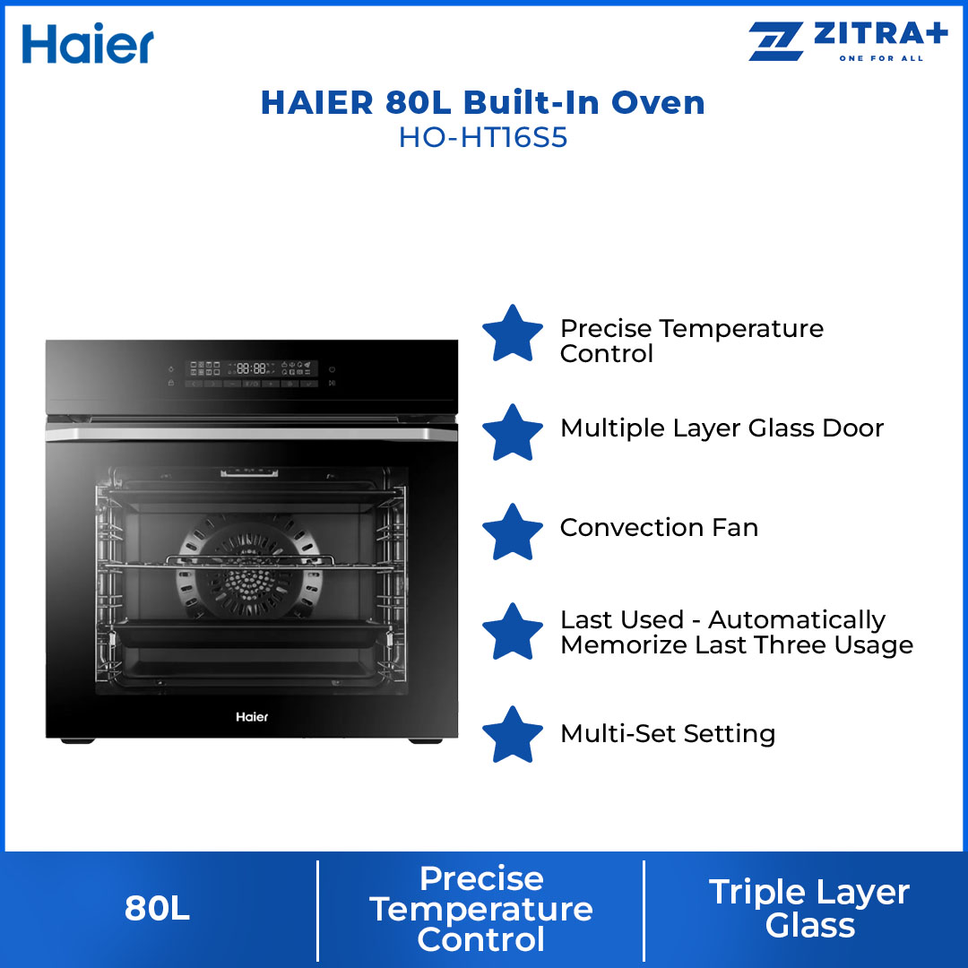 HAIER 80L Built-In Oven HO-HT16S5 | Automatic Recipe Function | Multi Step Setting | Steam Clean | Oven with 2 Year Warranty