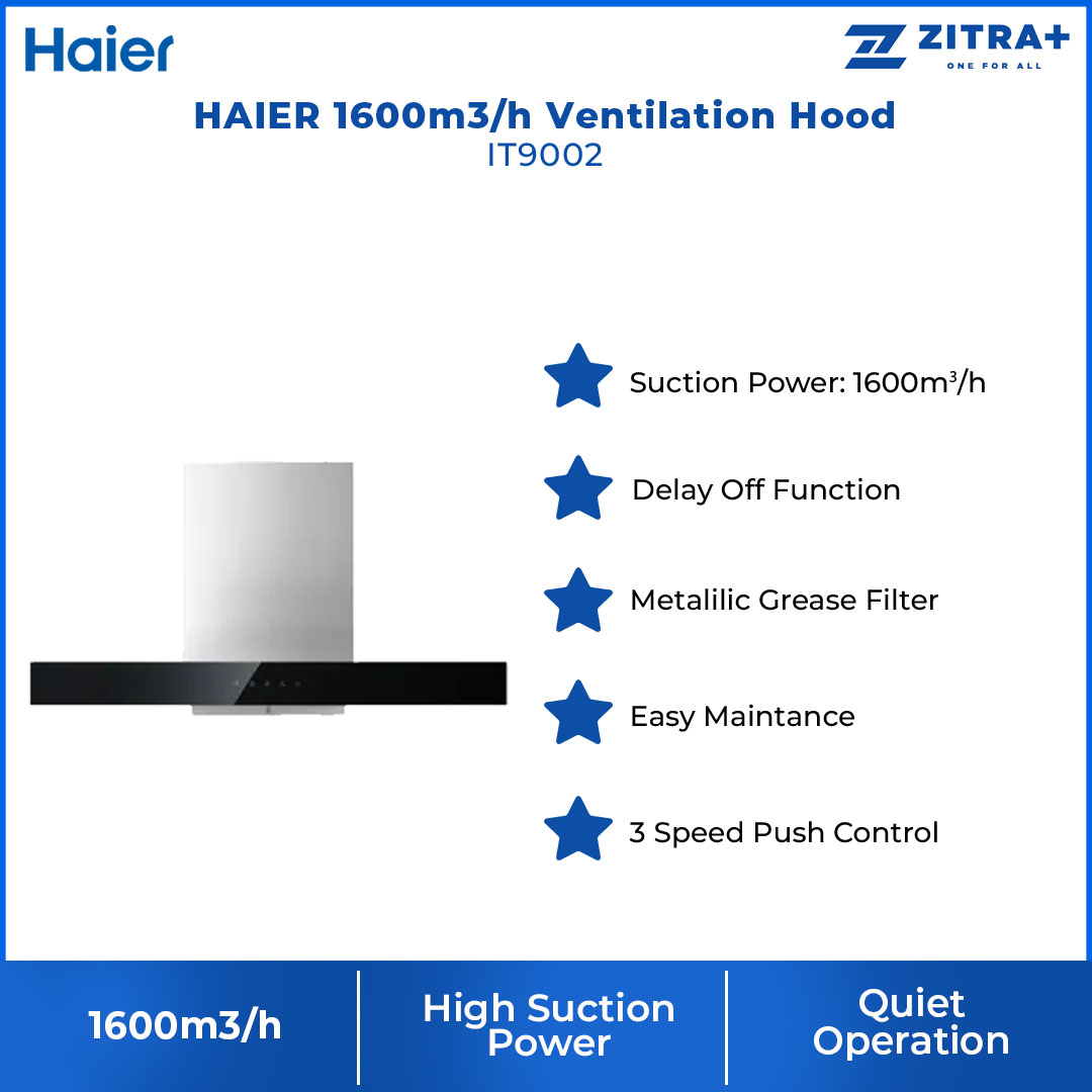 HAIER 1600m3/h Ventilation Hood IT9002 | Stylish Appearance | Instant & Strong Suction | Healthy and Hygienic | Hoods with 3 Year Warranty