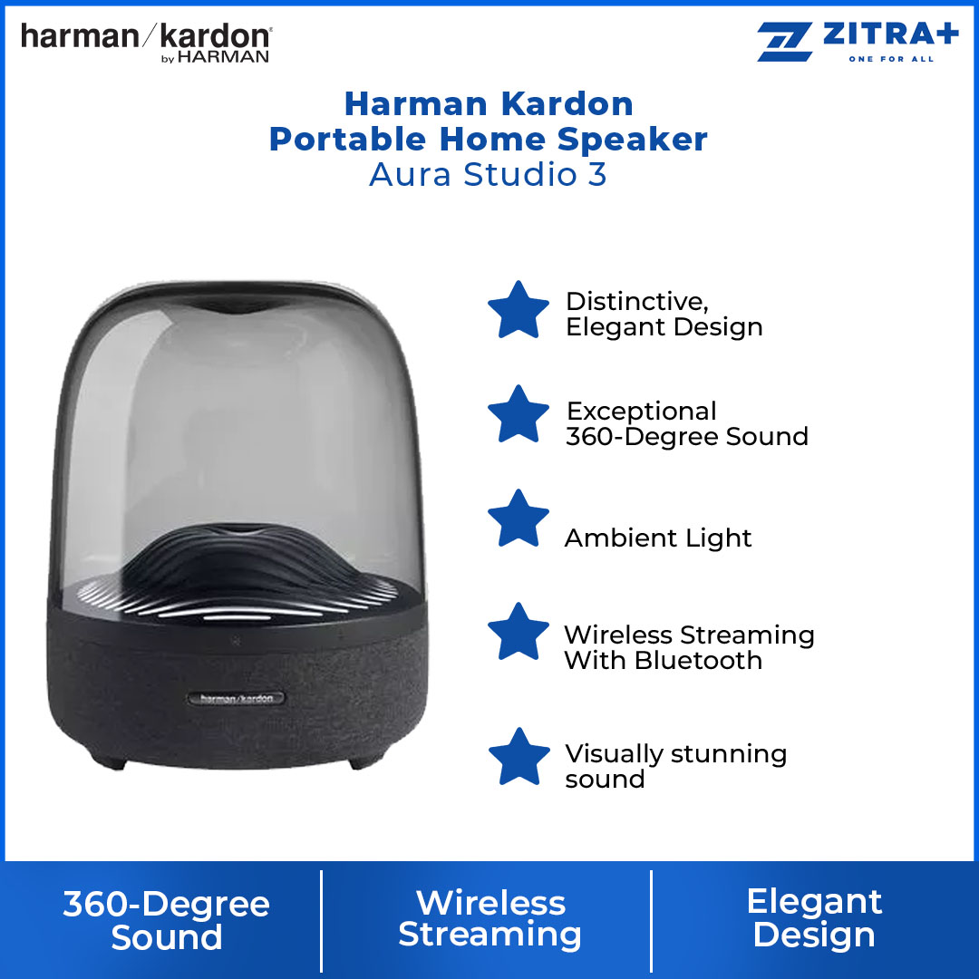 Harmon Kardon Portable Bluetooth Home Speaker Aura Studio 3 | Exceptional 360 Degree Sound | Ambient Light | Wireless Bluetooth | Speaker with 1 Year Warranty