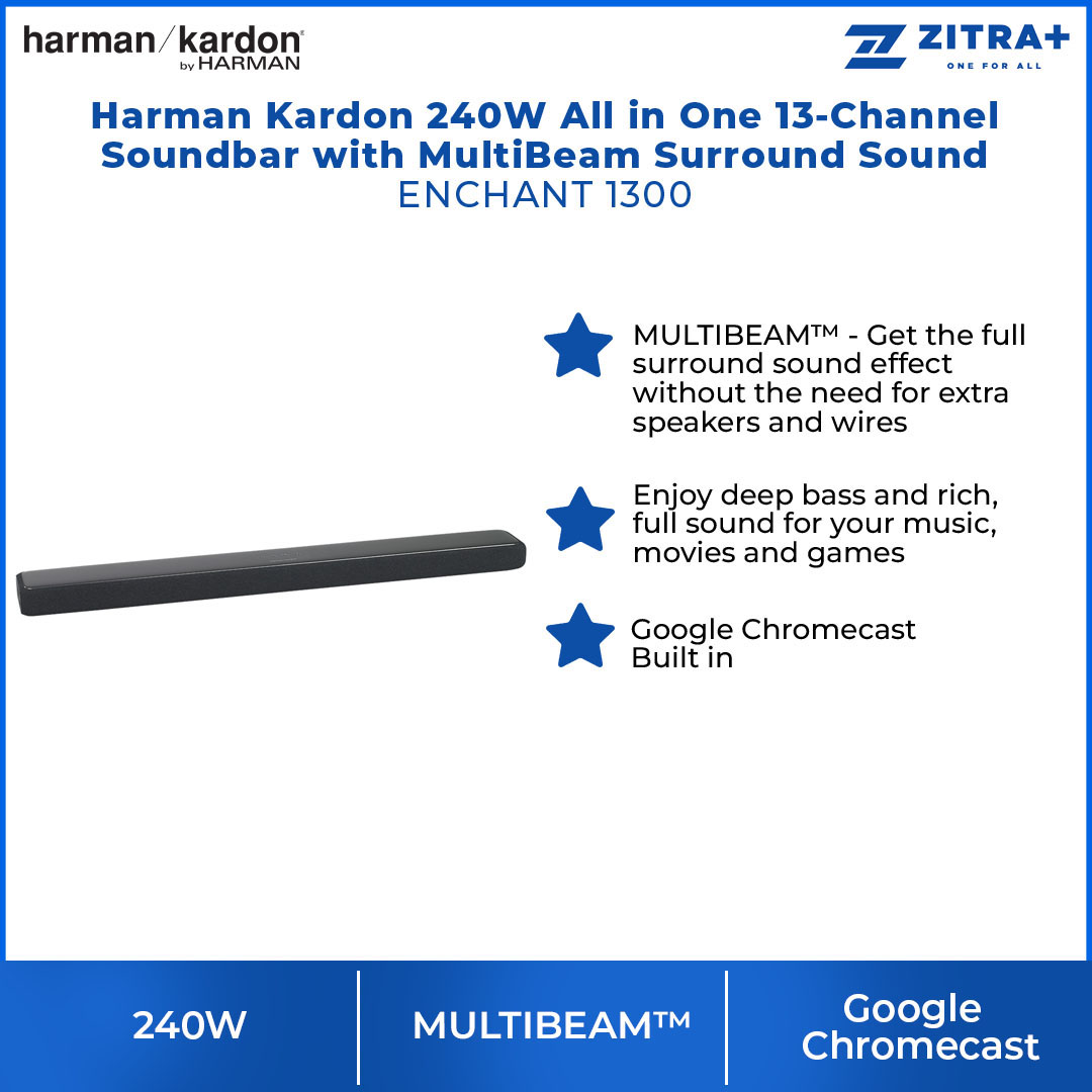 Harman Kardon 240W All in One 13-Channel Soundbar with MultiBeam Surround Sound ENCHANT 1300 | HDMI | Bluetooth | Chromecast Built-In | Multibeam Surround Sound | Google Assistant | Soundbar with 1 Year Warranty