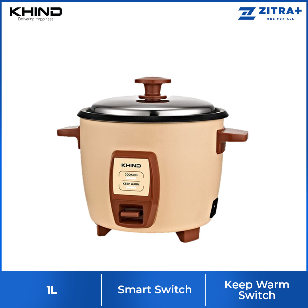 KHIND 1L Electric Rice Cooker RC910T | FREE Steam Tray | Built-in Safety Thermal Fuse | Teflon Inner Pot | Cook & Keep Warm Indicator | Cool Touch Handle | Rice Cooker with 2 Years Warranty