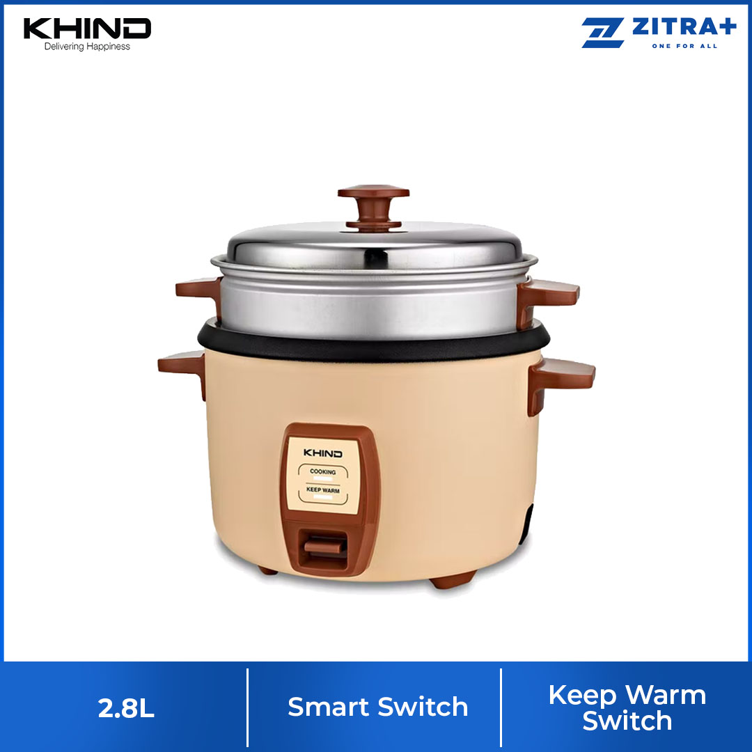 KHIND 2.8L Rice Cooker RC928T | FREE Steam Tray | Built-in Safety Thermal Fuse | Teflon Inner Pot | Cook & Keep Warm Indicator | Rice Cooker with 2 Years Warranty
