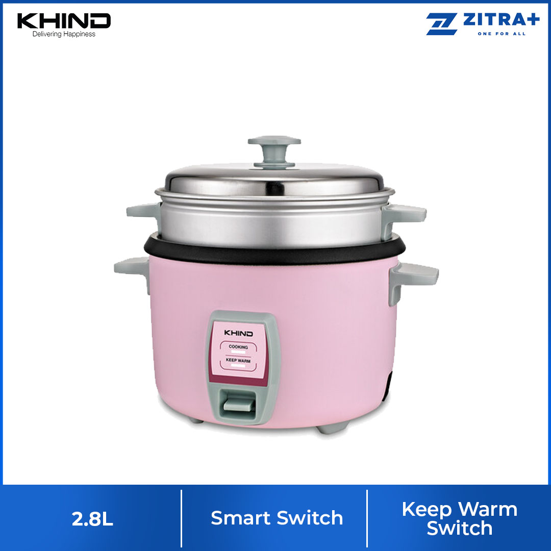 KHIND 2.8L Rice Cooker RC928T | FREE Steam Tray | Built-in Safety Thermal Fuse | Teflon Inner Pot | Cook & Keep Warm Indicator | Rice Cooker with 2 Years Warranty