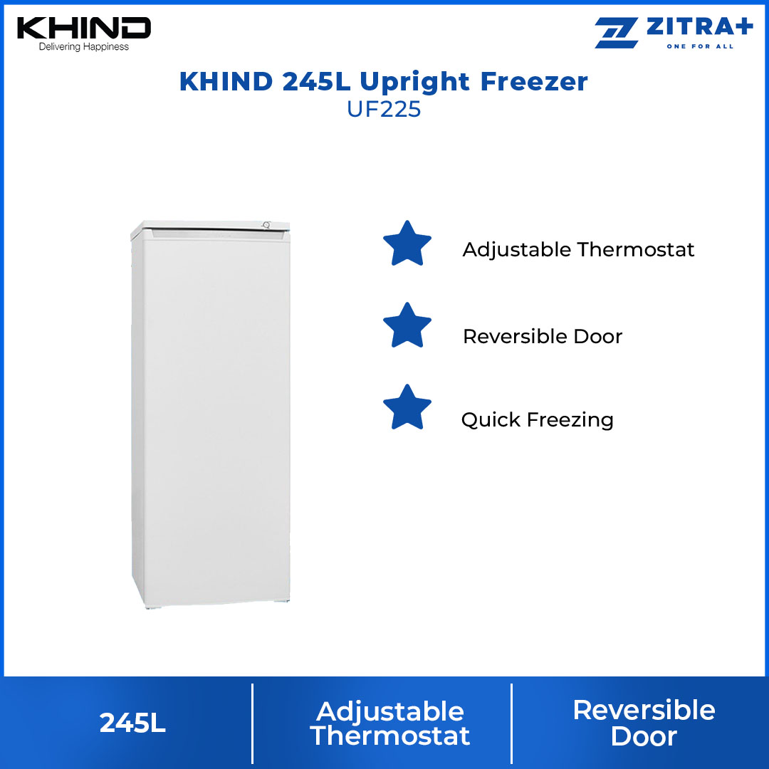 KHIND 245L Chest Freezer UF225 | Adjustable Thermostat | Reversible Door  | Quick Freezing | Freezer with 2 Year Warranty