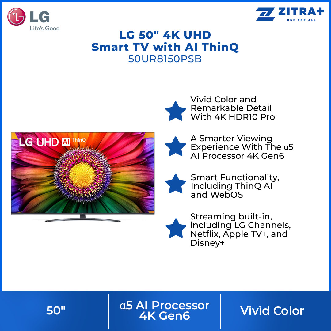 LG 50" 4K UHD Smart TV with AI ThinQ 50UR8150PSB | AI Sound | Wi-Fi | Filmmaker Mode | Netflix | Smart TV with 2 Year Warranty