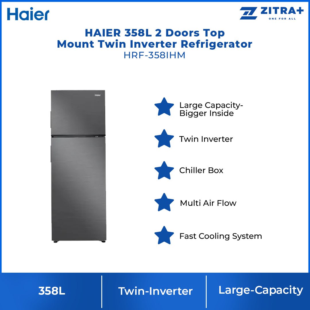 HAIER 358L 2 Doors Top Mount Twin Inverter Refrigerator HRF-358IHM | Twin-Inverter |  Chiller Box | Large-Capacity | Refrigerator with 2 Years Warranty