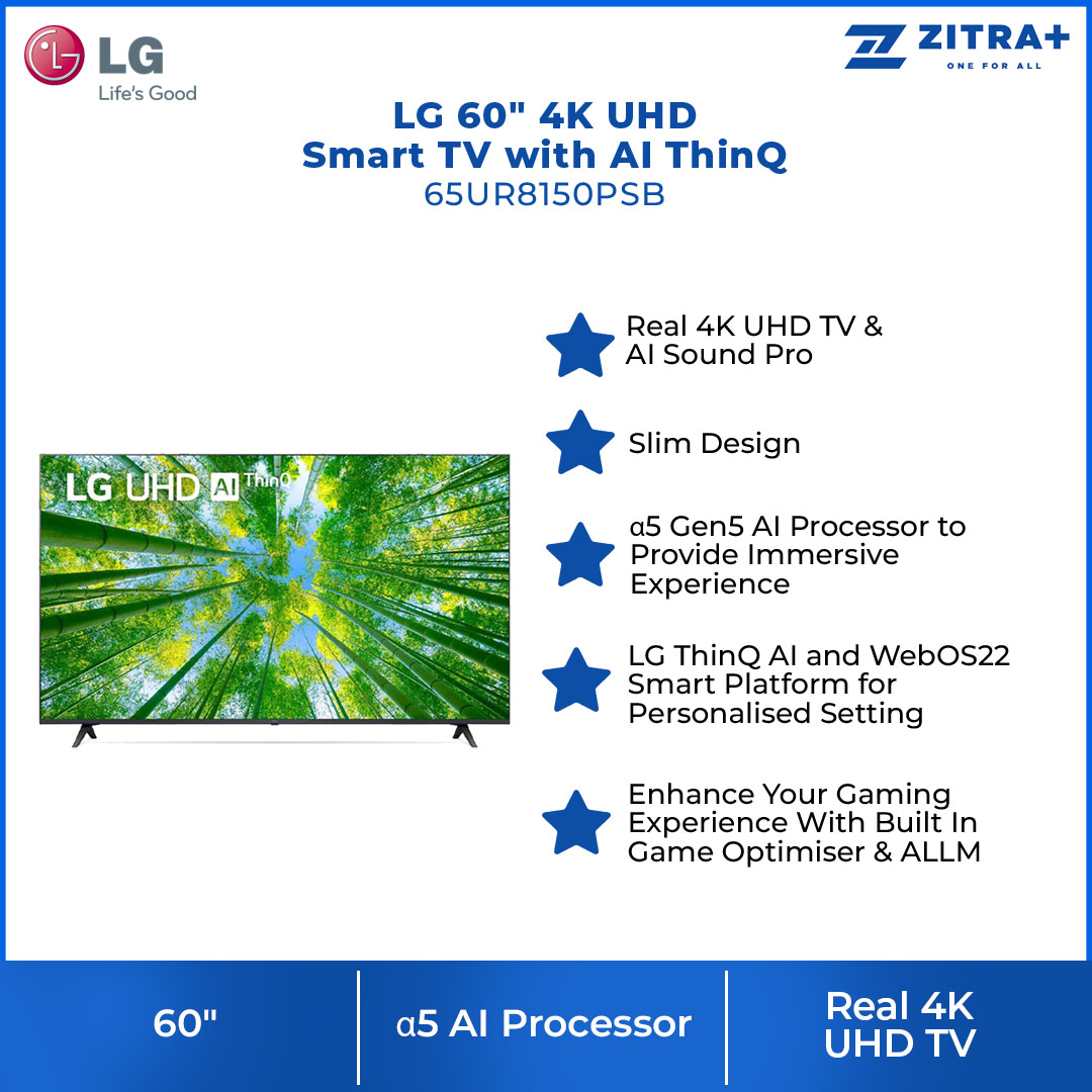 LG 60" 4K UHD Smart TV with AI ThinQ 60UQ8050PSB | AI Sound | Wi-Fi | Filmmaker Mode | Netflix | HDR | Smart TV with 2 Year Warranty