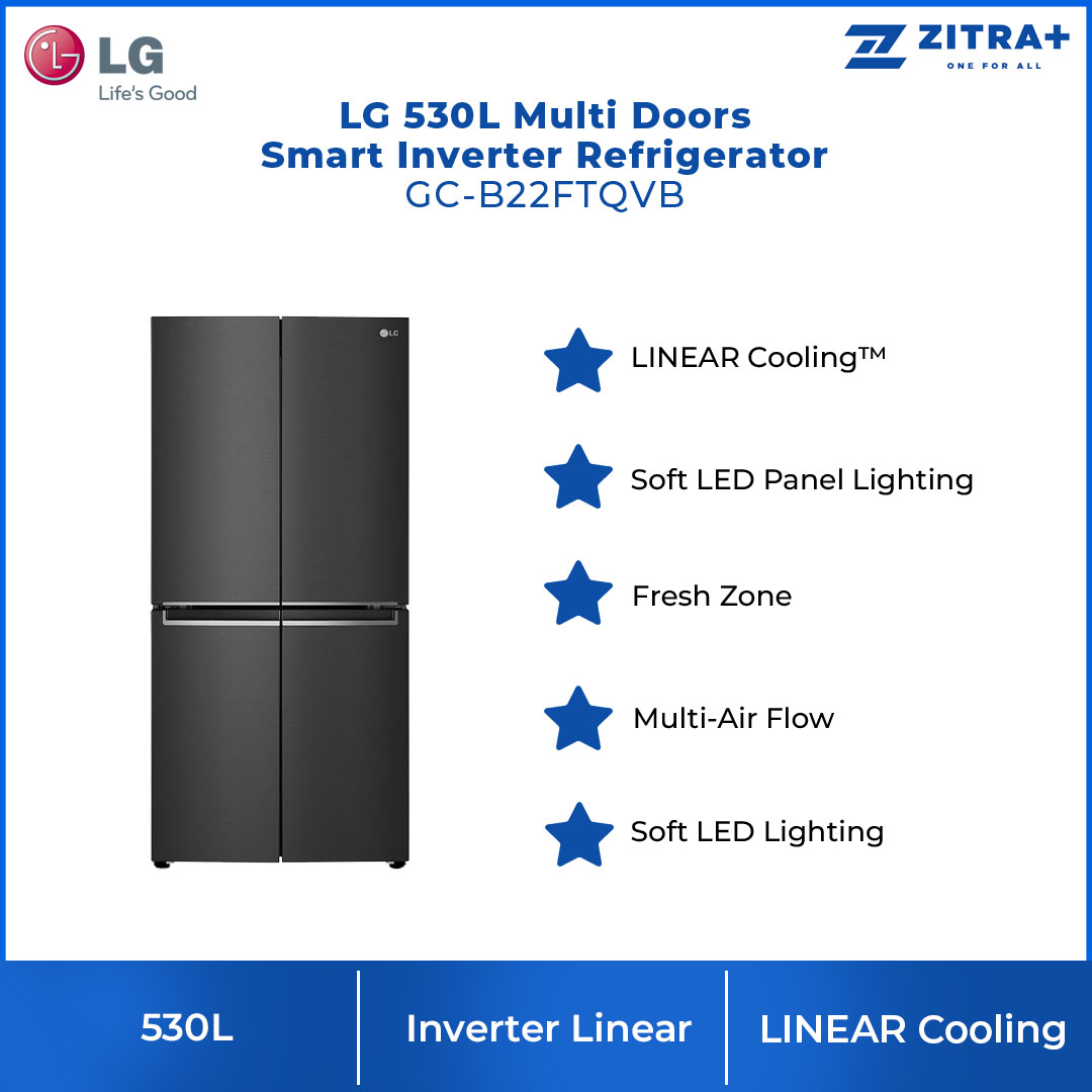 LG 530L Multi Doors Smart Inverter Refrigerator GC-B22FTQVB | LINEAR Cooling™ | Soft LED Panel Lighting | Fresh Zone | Refrigerator with 1 Year Warranty