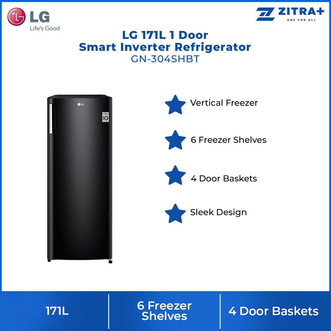 LG 171L 1 Door Smart Inverter Refrigerator GN-304SHBT | 6 Freezer Shelves | 4 Door Baskets | Sleek Design | Refrigerator with 1 Year Warranty