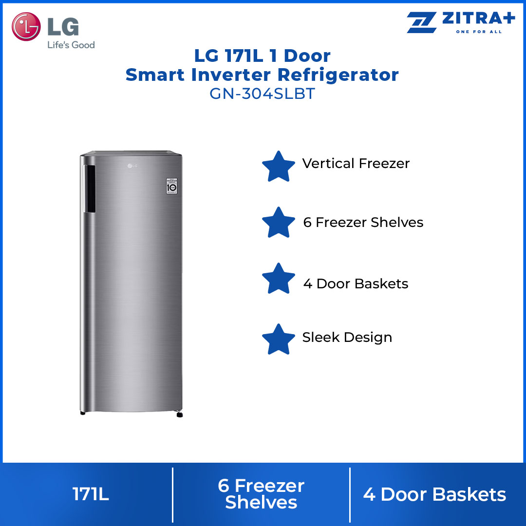 LG 171L 1 Door Smart Inverter Refrigerator GN-304SLBT | 6 Freezer Shelves | 4 Door Baskets | Sleek Design | Refrigerator with 1 Year Warranty