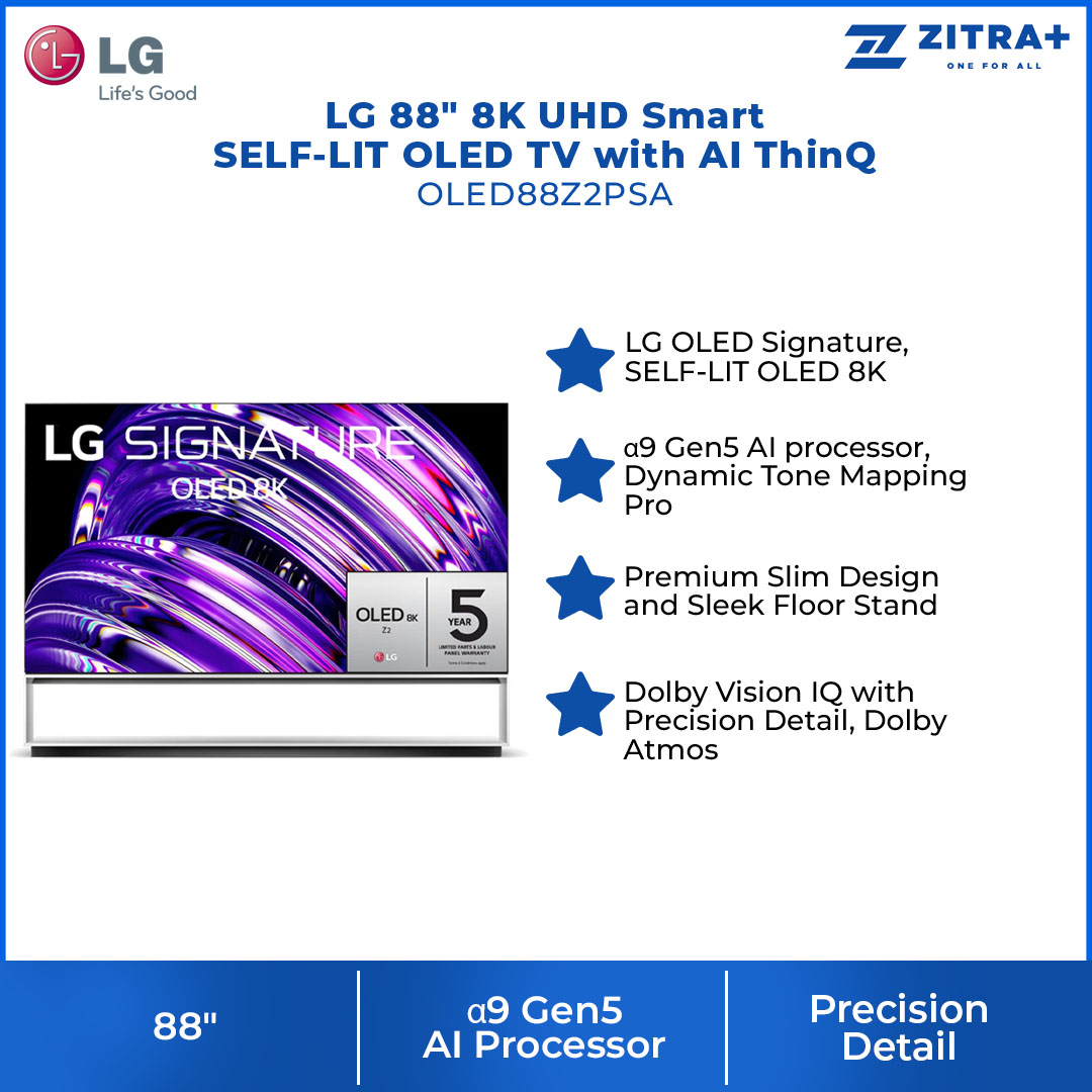 LG 88" 8K UHD Smart SELF-LIT OLED TV with AI ThinQ OLED88Z2PSA | webOS Smart TV | AI Picture Pro | Cinema HDR | 9 Modes | Google Assistant | Sport Alert | WiFi | Hotel Mode | Bluetooth 5.0 | Smart TV with 2 Year Warranty