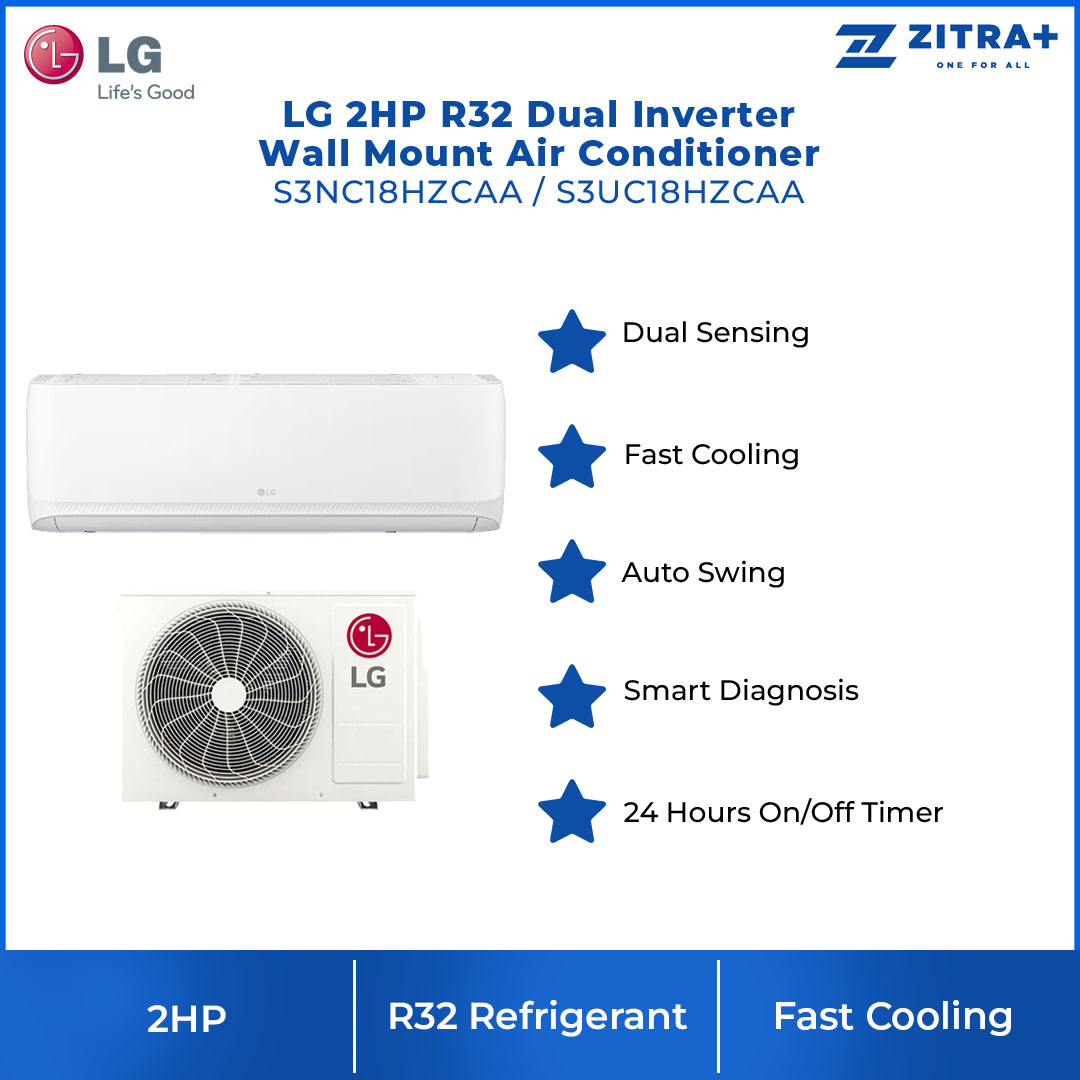 LG 2HP R32 Dual Inverter Wall Mount Air Conditioner S3UC18HZCAA / S3NC18HZCAA | Dual Sensing | Fast Cooling | Auto Swing | Air Conditioner with 2 Year Warranty