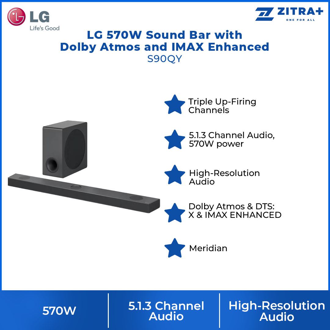 LG 570W Sound Bar with Dolby Atmos and IMAX Enhanced S90QY | AI Room Calibration | AI Sound Pro | High-Resolution Audio | Sound Bar with 1 Year Warranty