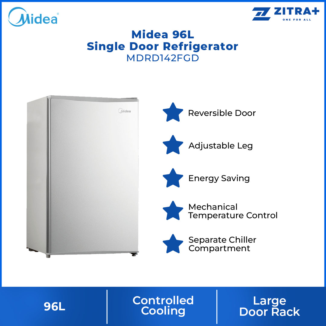 Midea 96L Single Door Refrigerator MDRD142FGD | Reversible Door | Adjustable Leg | Energy Saving | Mechanical Temperature Control | Separate Chiller Compartment | Refrigerator with 1 Year Warranty