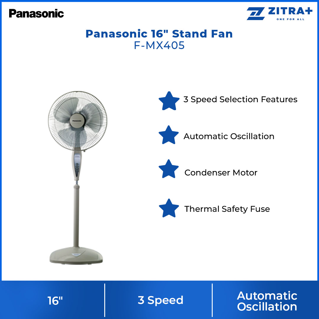 Panasonic 16" Stand Fan F-MX405 | 3 Speed Selection Features | Superior Reachability | Thermal Safety Fuse | Stand Fan with 1 Year Warranty
