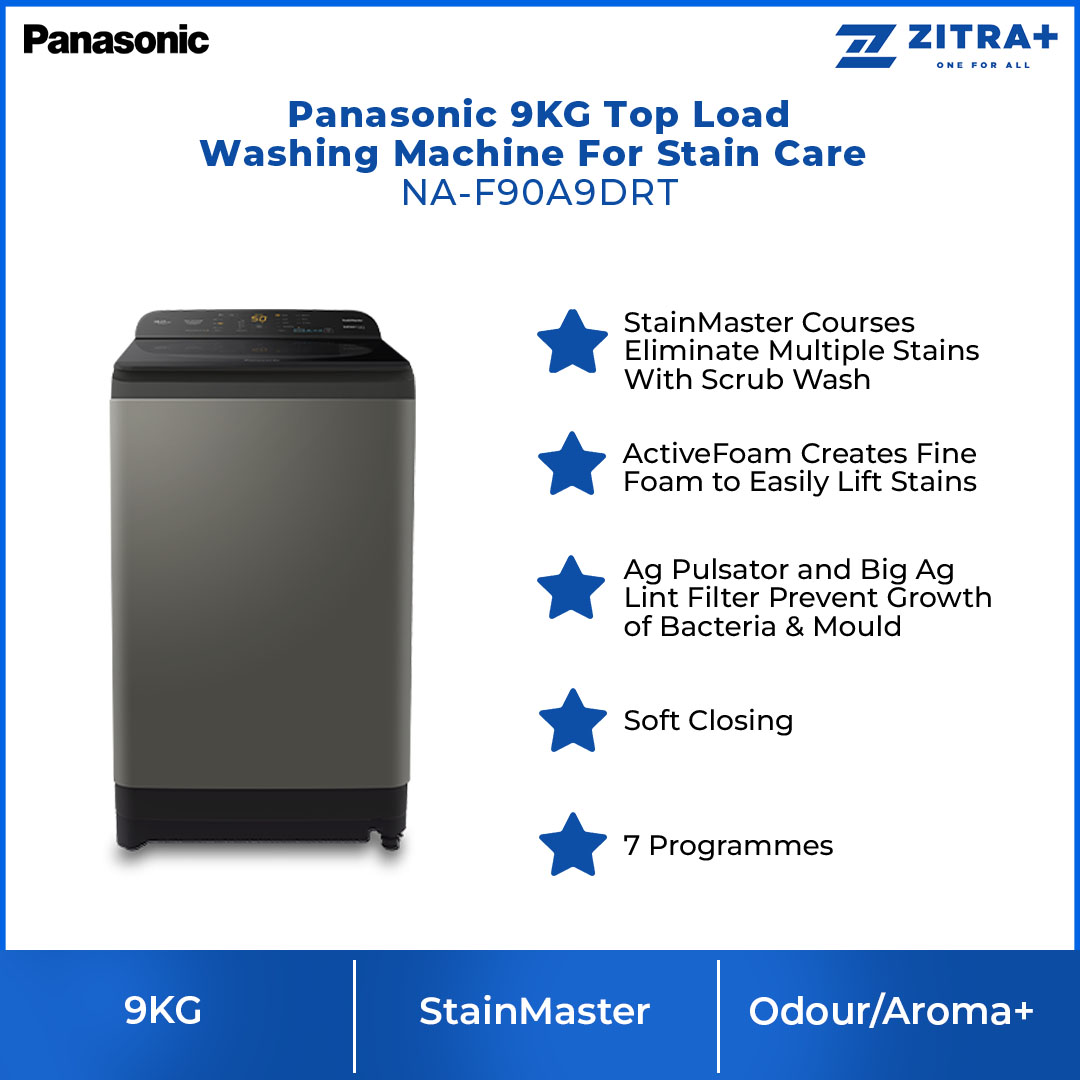 Panasonic 9KG Top Load Washing Machine For Stain Care  NA-F90A9DRT | 7 Programs | Soft Closing |  Auto Restart | Auto Tub Clean | Speedy | Washing Machine with 1 Year Warranty