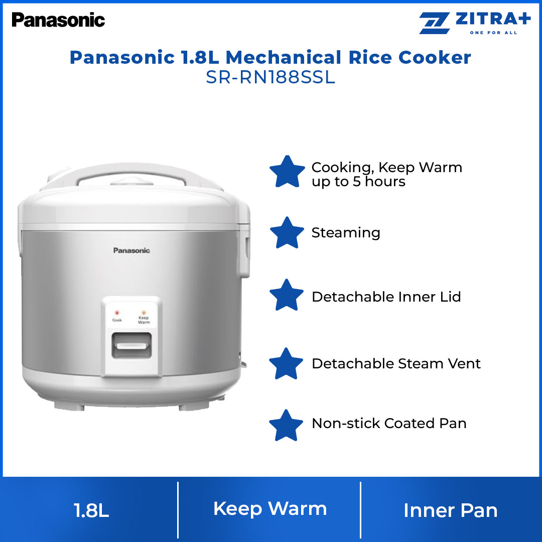 Panasonic 1.8L Mechanical Rice Cooker SR-RN188SSL | Non-stick Coated Pan | Easy to Wash | Easy Detachable | Rice Cookers with 1 Year Warranty