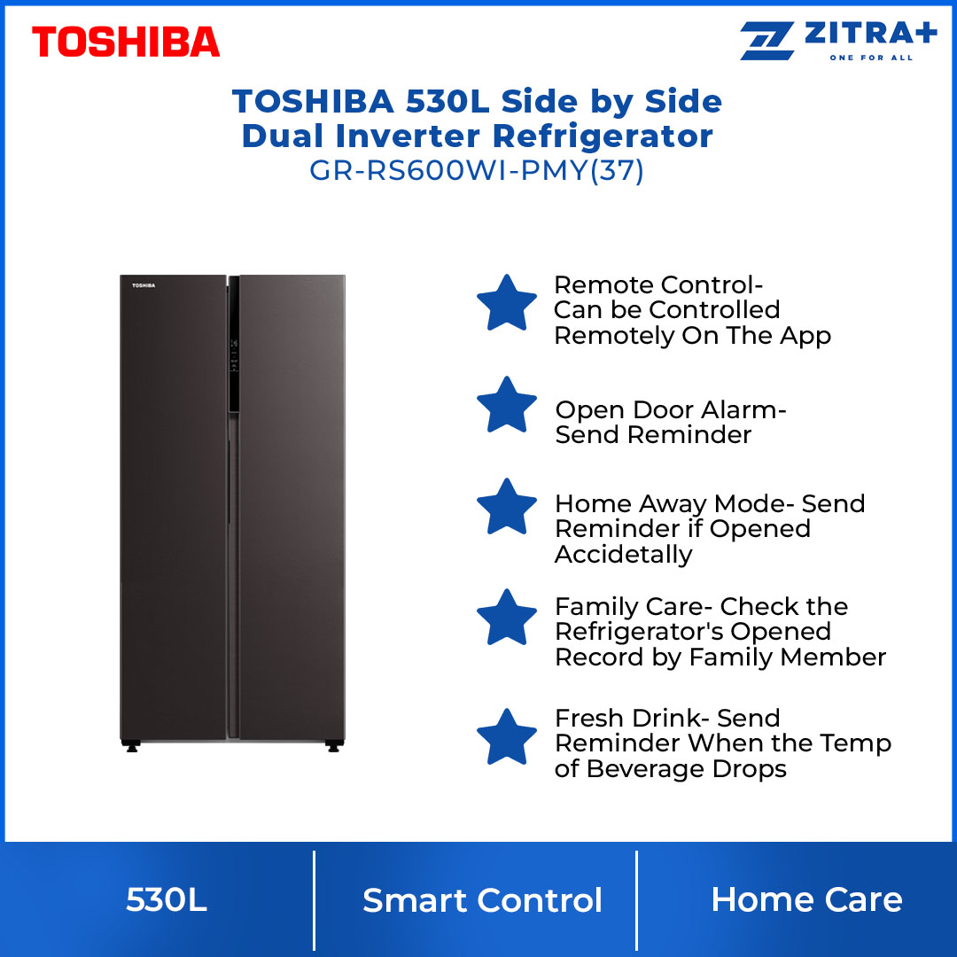 TOSHIBA 530L Side by Side Dual Inverter Refrigerator GR-RS600WI-PMY(37) | TSmartLife Smart Control | Smart Temperature Control | Seven-Layer Air Supply | Refrigerators With 1 Year Warranty