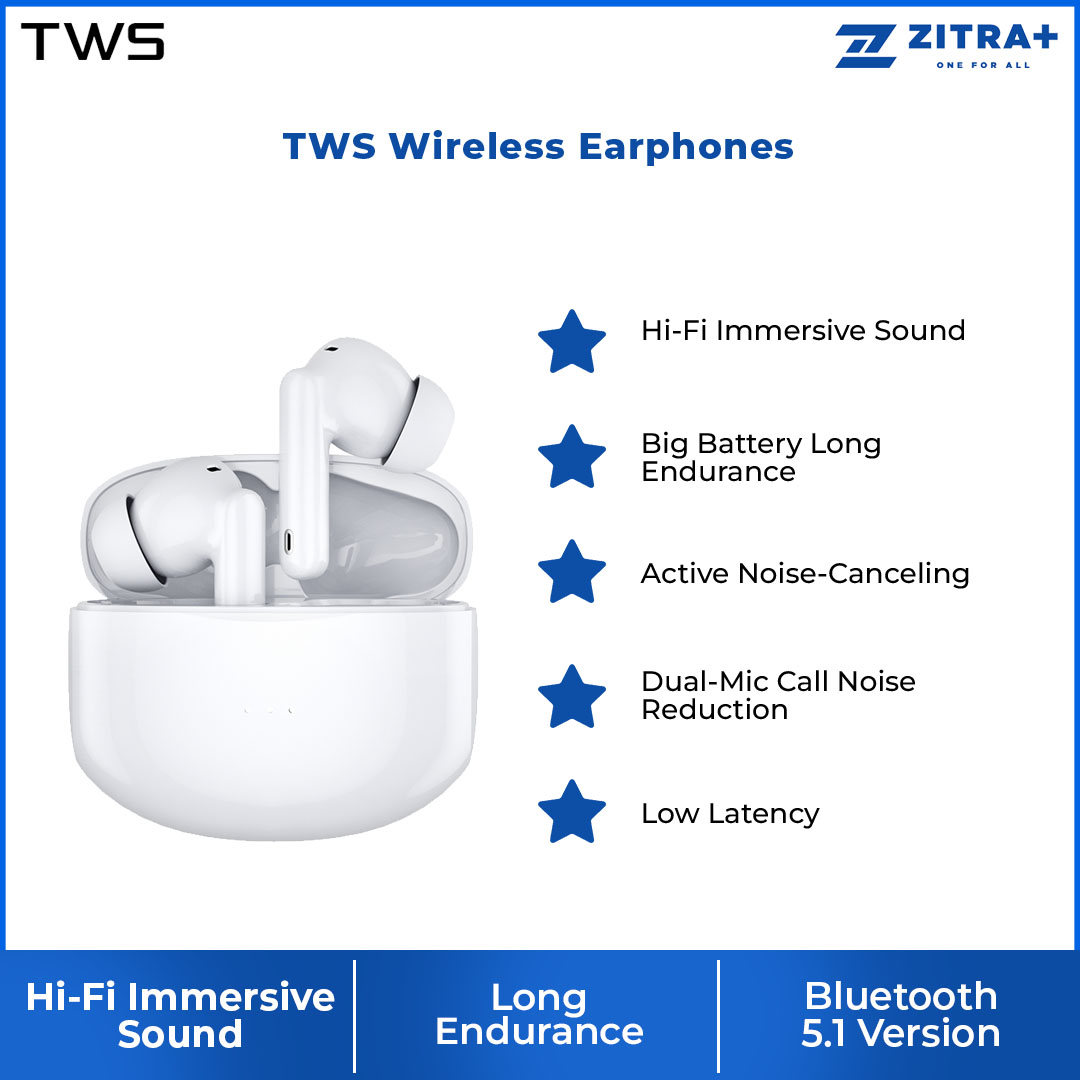 TWS Wireless Earphones A40PRO | Active Noise Canceling | IPX4 Waterproof | Bluetooth 5.1 | Earphone with 1 Year Warranty