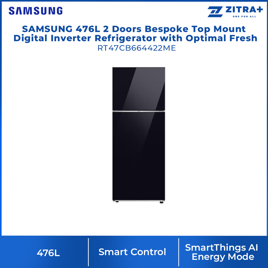 SAMSUNG 476L 2 Doors Bespoke Top Mount Digital Inverter Refrigerator with Optimal Fresh RT47CB664422ME | SpaceMax™ | All-Around Cooling | Multi Flow | Optimal Fresh Zone | Refrigerator with 1 Year Warranty