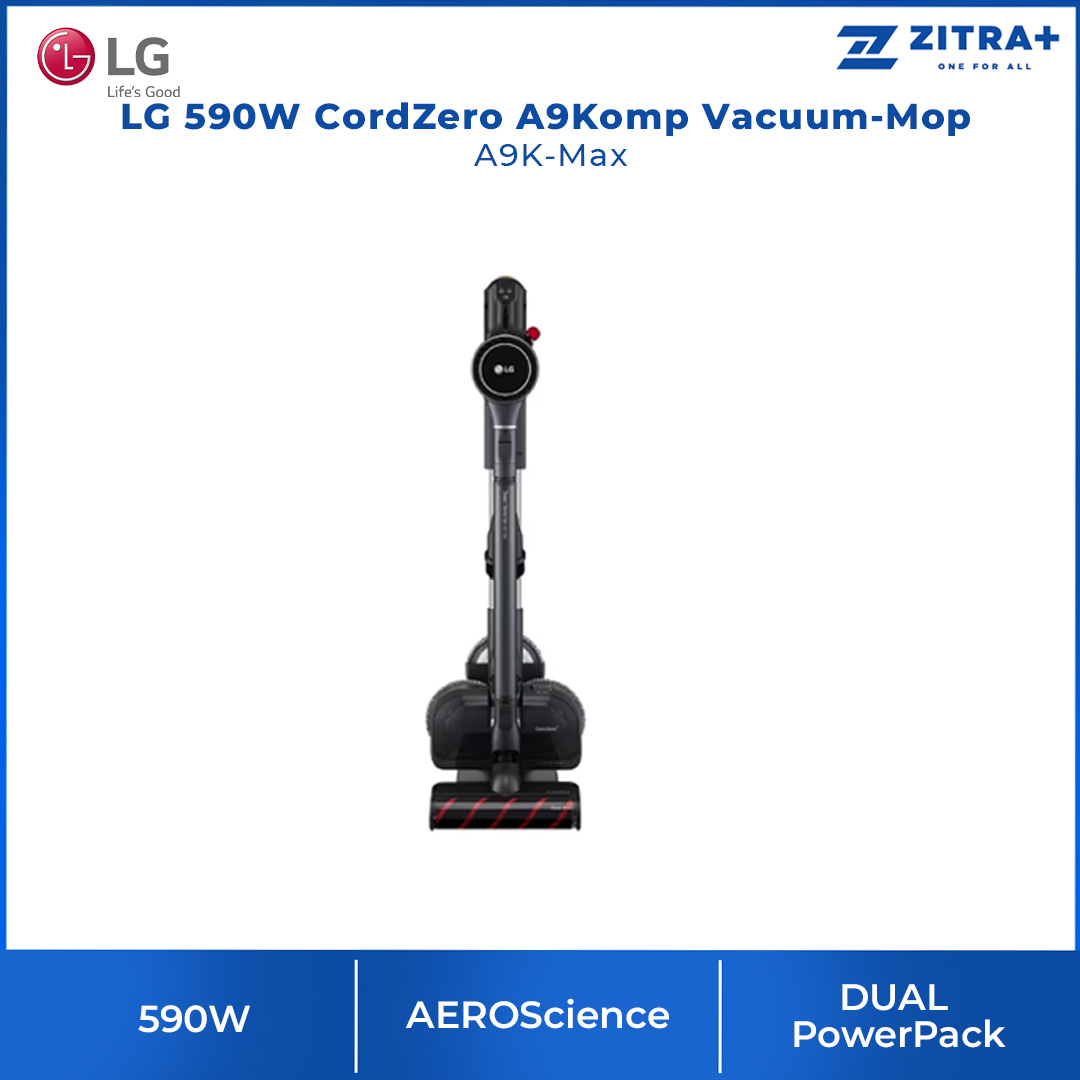 LG 590W CordZero A9Komp Vacuum-Mop A9K-Max | Smart Inverter Motor | Washable Pre-Filter | DUAL PowerPack™ | Vacuum-Mop with 2 Year Warranty