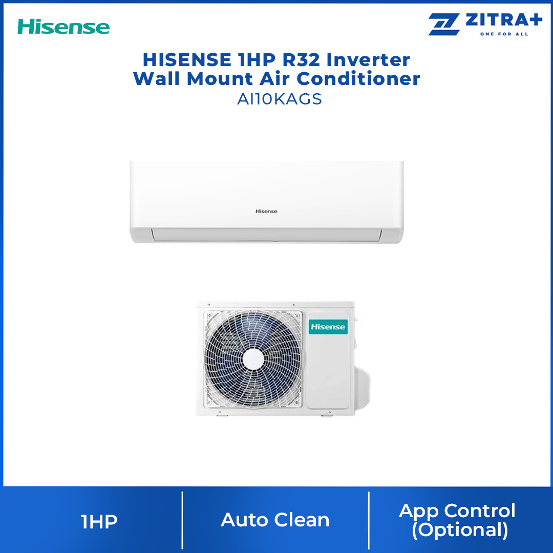 HISENSE 1HP R32 Inverter Wall Mount Air Conditioner AI10KAGS | App Control | Auto Clean | Fast Cooling | Air Conditioner with 3 Years Warranty