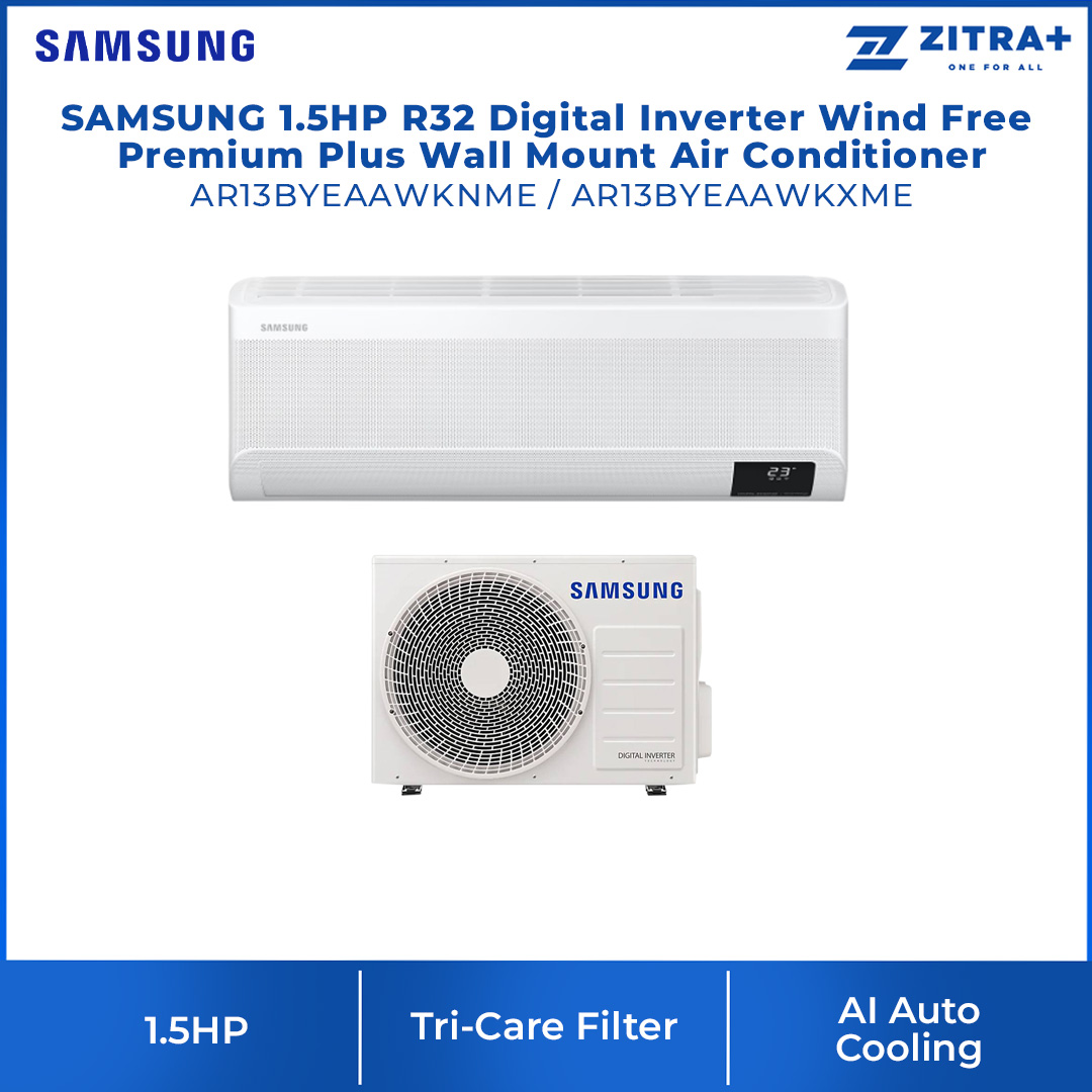 SAMSUNG 1.5HP R32 Digital Inverter Wind Free Premium Plus Wall Mount Air Conditioner AR13BYEAAWKNME/AR13BYEAAWKXME | WindFree Cooling | AI Auto Cooling | Fast Cooling | Auto Clean | 4Way Swing | Triple Protection | Air Conditioner with 1 Year Warranty