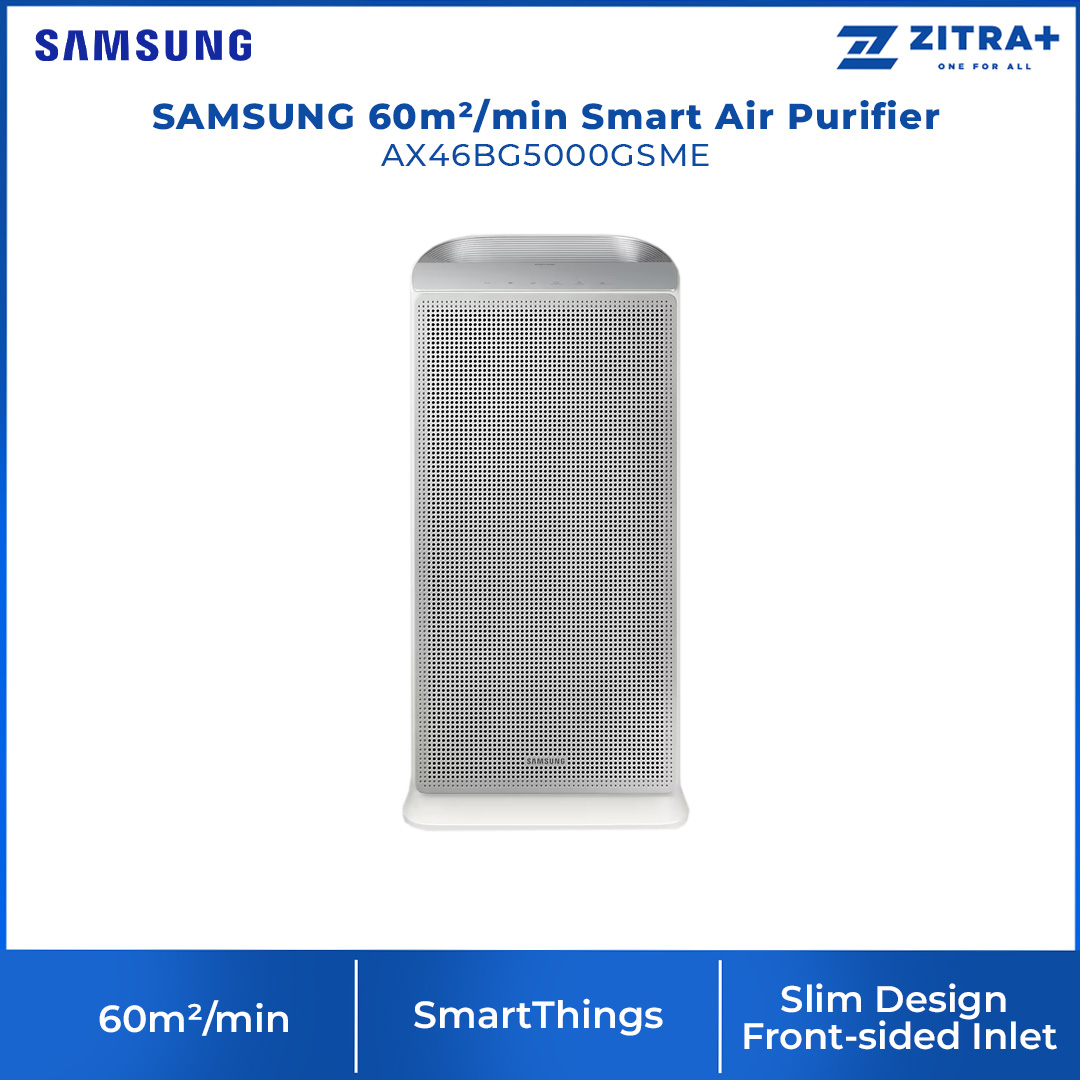 SAMSUNG 60m²/min Smart Air Purifier  AX46BG5000GSME | Removes Ultrafine Dust | Reduces Bacteria | Pure Air Everywhere | SmartThings | Easy to Maintain | Air Purifier with with 1 Year Warranty