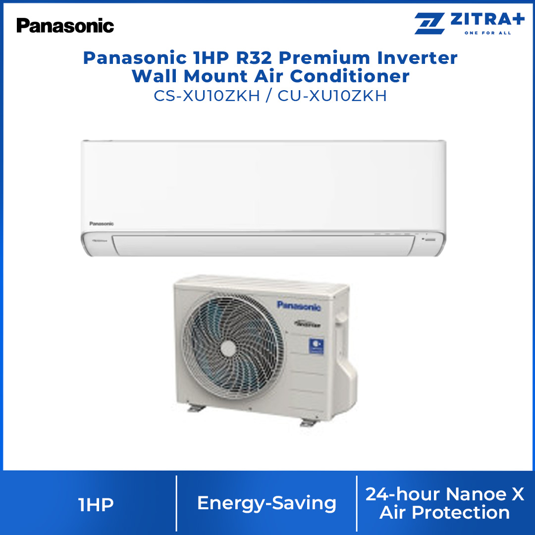Panasonic 1HP R32 Premium Inverter Wall Mount Air Conditioner CS-XU10ZKH/CU-XU10ZKH | Connectivity and Control,Simplified | Clean&Fresh Environment Every Day | Connect&Control Your Air Conditioners Anywhere,Anytime | Air Conditioner with 2 Year Warranty