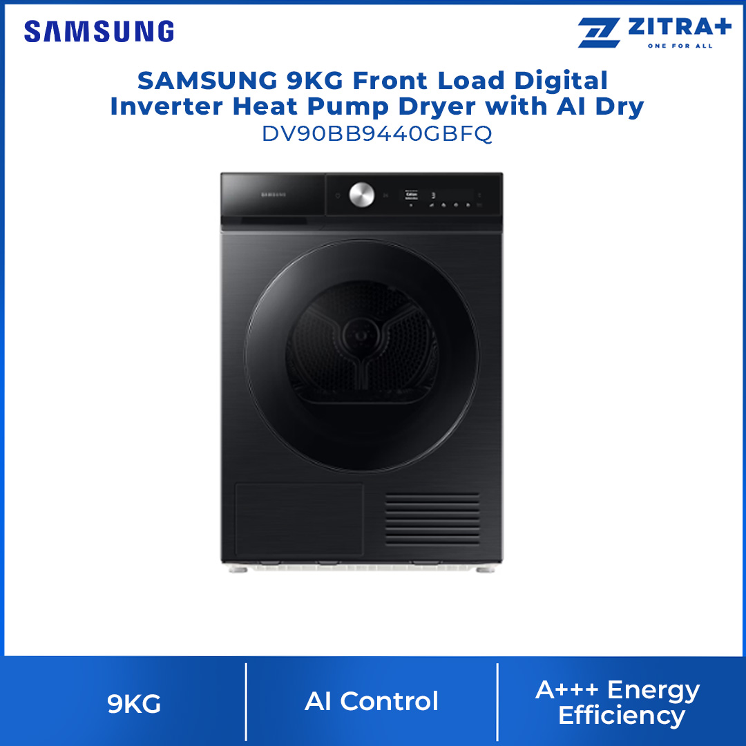 SAMSUNG 9KG Front Load Digital Inverter Heat Pump Dryer with AI Control DV90T8240SX/FQ  | A+++ Efficiency | AI Dry | QuickDrive | Super Speed | Silent Dry | Heat Pump Dryer with 1 Year Warranty