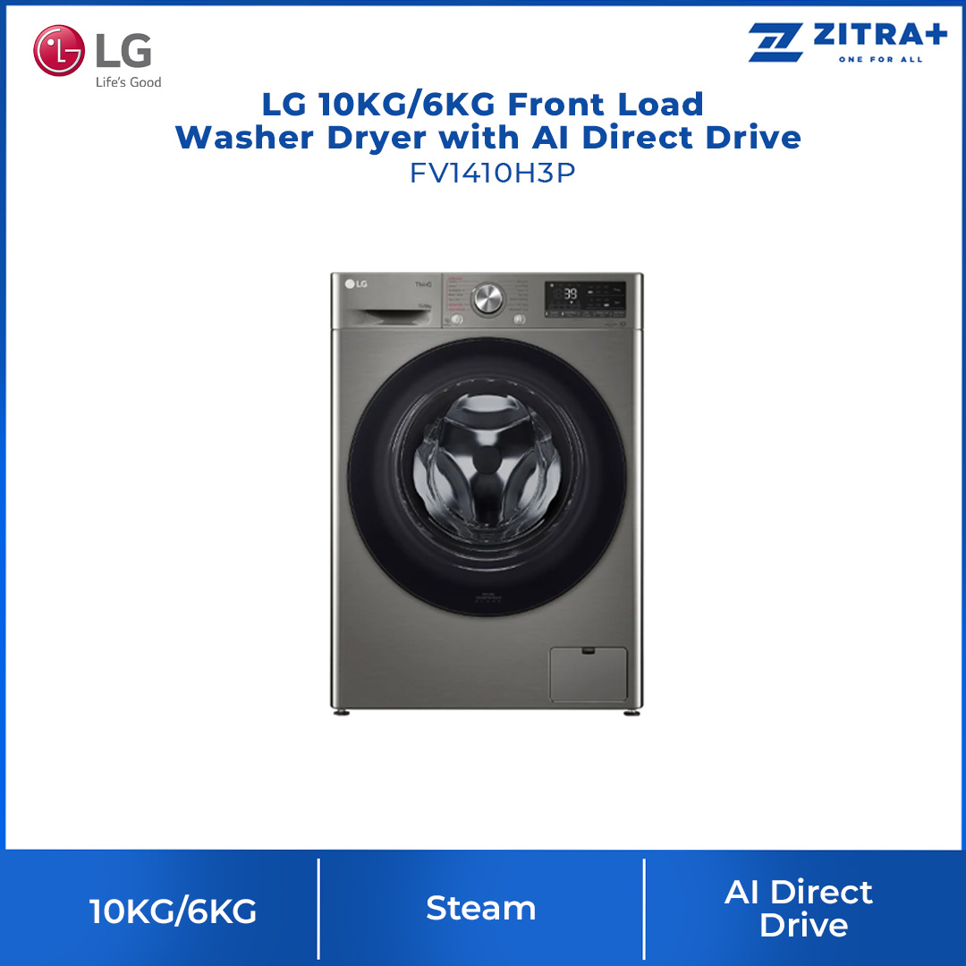 LG 10KG/6KG Front Load Washer Dryer with AI Direct Drive  FV1410H3P | Steam™ | TurboWash™ | 360 Full Stainless Lifter | Washer Dryer with 1 Year Warranty