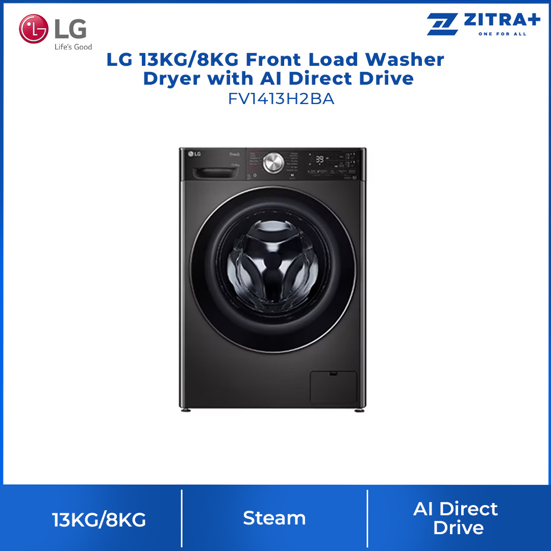 LG 13KG/8KG Front Load Washer Dryer with AI Direct Drive FV1413H2BA | Steam+™ | TurboWash™ | 360 eZDispense™ | Washer Dryer with 1 Year Warranty