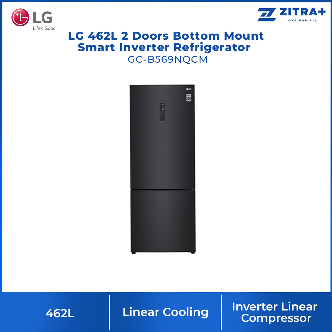 LG 462L 2 Doors Bottom Mount Smart Inverter Refrigerator GC-B569NQCM | Linear cooling | Door Cooling+ | ThinQ | Refrigerator with 1 Year Warranty