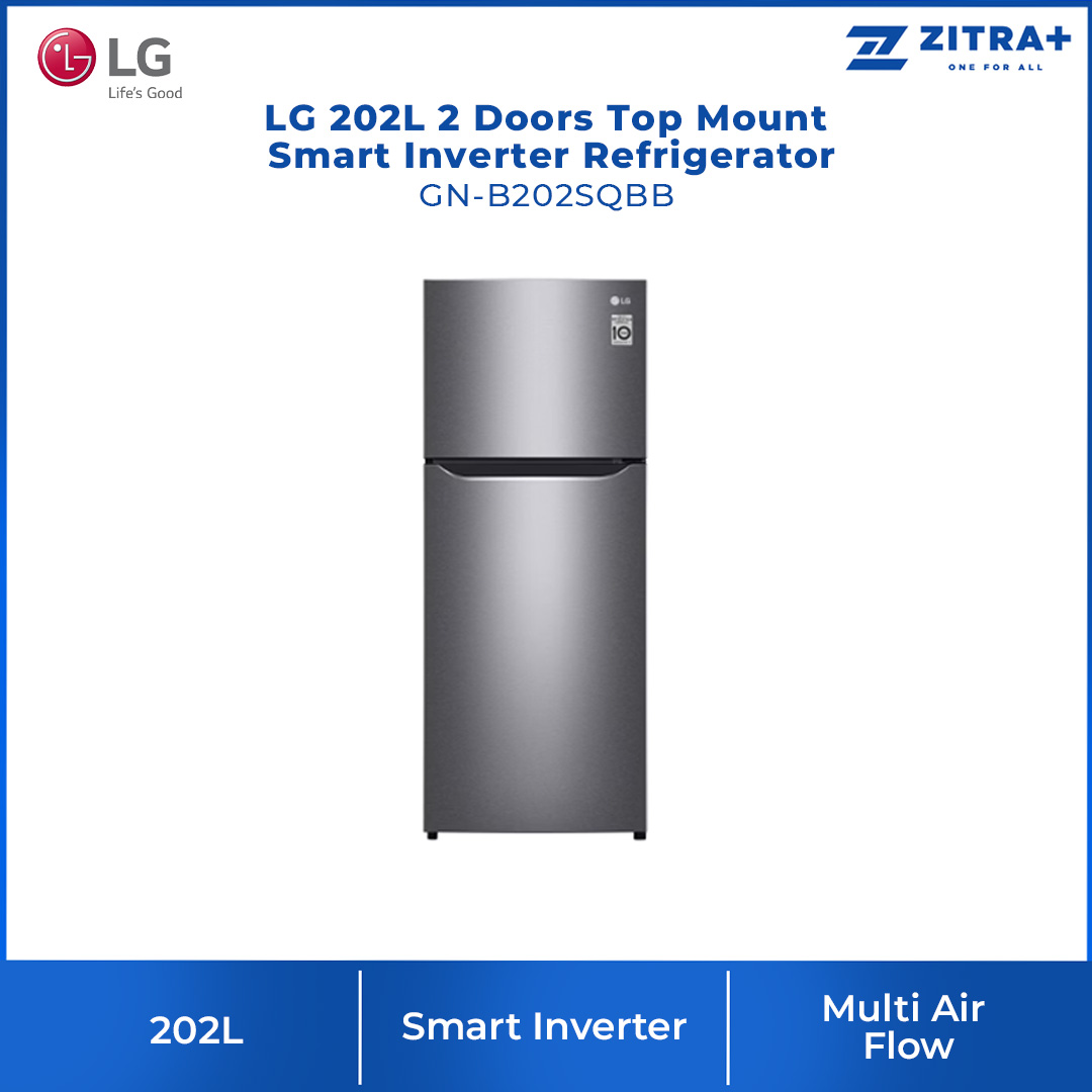 LG 202L 2 Doors Top Mount Smart Inverter Refrigerator GN-B202SQBB  | Humidity Controller | Moist Balance Crisper | Big Vegetable Box | Refrigerator with 1 Year Warranty