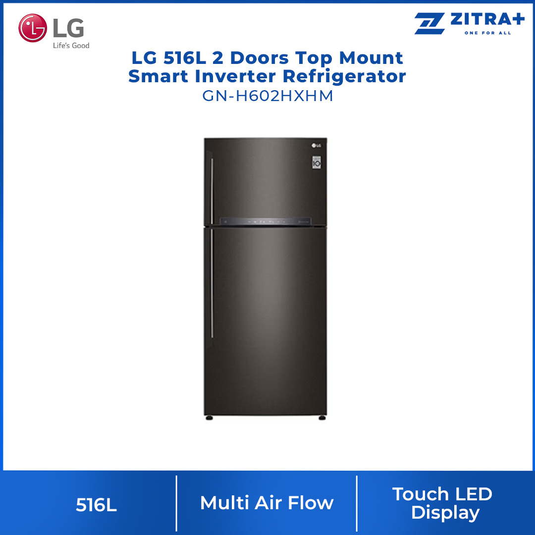 LG 516L 2 Doors Top Mount Smart Inverter Refrigerator GN-H602HXHM | Fresh 0 Zone | Touch LED Display | ThinQ | Refrigerator with 1 Year Warranty