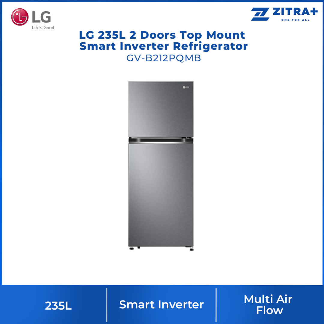 LG 235L 2 Doors Top Mount Smart Inverter Refrigerator GV-B212PQMB | Humidity Controller | Moist Balance Crisper | Multi Air Flow | Refrigerator with 1 Year Warranty