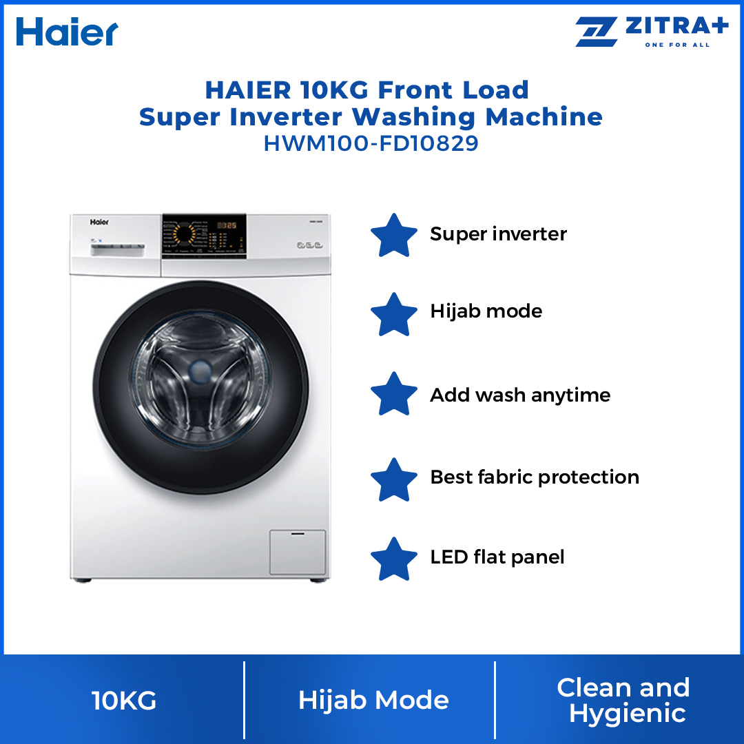 HAIER 10KG Front Load Super Inverter Washing Machine with HIJAB Mode HWM100-FD10829 | ABT | Auto Lock Door | Add Wash | Drum Clean | Quick Wash | Washing Machine with 2 Year Warranty